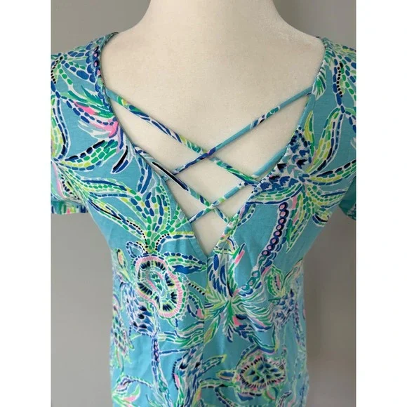 Lilly Pulitzer Pineapple Turtle Print V Neck Criss Cross Short Sleeve Dress‎ - Picture 5 of 10